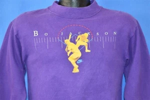 vintage 80s BO JACKSON FOOTBALL BASEBALL NIKE MEASURE PURPLE SWEATSHIRT YOUTH M - Picture 1 of 4