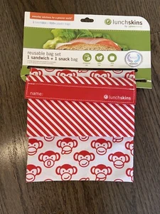 New lunchskins reusable sandwich & snack bags 2 pc set Red And White Monkeys - Picture 1 of 9