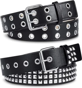 Punk Leather Belt Studded Square Beads Rivet Belt Metal Pyramid Belt for Jeans - Picture 1 of 6