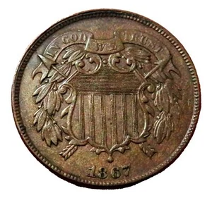 1867 USA 2 CENT PIECE COIN ABOUT UNCIRCULATED BR - Picture 1 of 2