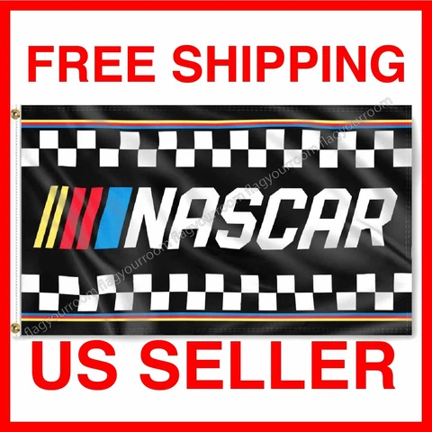 NASCAR Checkered Flag 3'x5' Racing Man Cave Banner Sign Fast FREE Shipping 2022 Cover