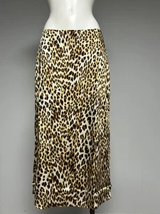 Ex Peacocks Ladies Tan Animal Print Satin Midi Skirt Sizes 10 12 18 - Picture 1 of 6
