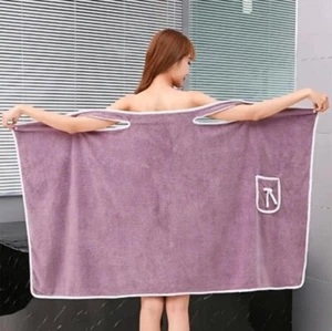 LADIES BATHROBE WEARABLE TOWEL ROBE BATHROOM TOWEL WEAR DRESS SHOWER - Picture 1 of 6