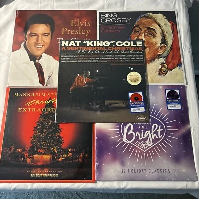 Lot Of 5 Christmas Records Elvis Presley, Bing Cosby, Nat King Cole & More Foto 1 de 4
