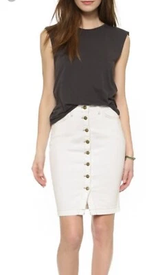 Falda Denim Current/Elliott Dorothy Blanca Arena Botón Frontal Lápiz Talla 25/0 Foto 1 de 4