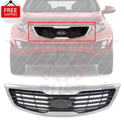 New Front Grille Chrome Shell with Painted Gray Insert Fits 2011-12 Kia Sportage Foto 1 de 4