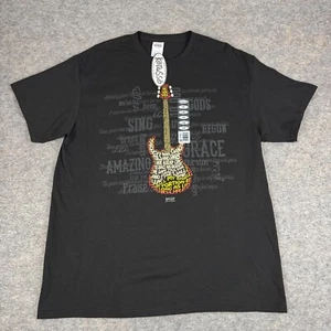 Kerusso Guitar Print Graphic T-Shirt Tee Jesus Black Cotton Mens Large L - Picture 1 of 10
