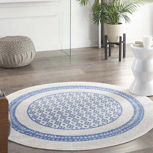 Nourison Whimsicle Modern Moroccan Ivory Blue 5' x round Area Rug, (5' Round) - Picture 1 of 7