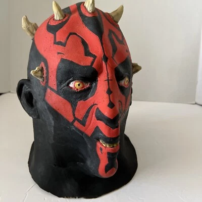 Red Black Rubber Head Mask  Adult Devil Man Mask w Ten Small Horns Halloween - Image 1 of 4