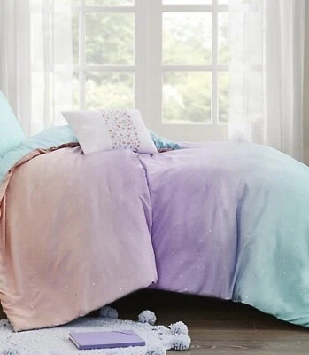 MI ZONE Glitter Ombre 3-Pc Twin Reversible Duvet Cover 1 Sham 1 DecorativePillow - Image 1 of 4