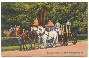 Colonial Carriage and Horses WILLIAMSBURG VA Virginia Vintage POSTCARD - Picture 1 of 1