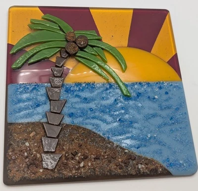 Mosaico/vidrio infundido palmera azulejo arte pared baño azulejo piscina playa  Foto 1 de 4