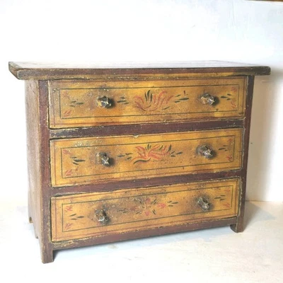 Antique Miniature Painted And Decorated 3 Drawer Chest American 19th.century - Image 1 of 4