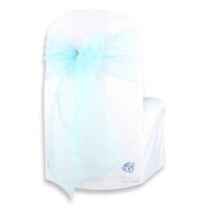 10 pcs Organza Chair Cover Bow Sash 108"x8" - Turquoise - Wedding Party dp - Picture 1 of 5