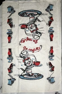 Vintage MCM Kitty Küchentuch helle Farben, süße Kätzchen seien Sie vorsichtig - Bild 1 von 8