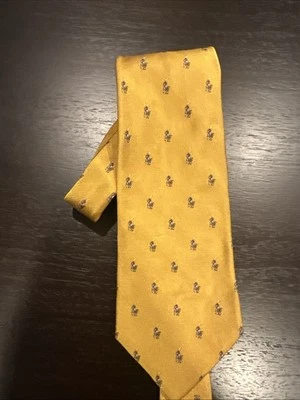 Corbata vintage POLO RALPH LAUREN para hombre pony dorado por todas partes seda preparación de hiedra EE. UU. Foto 1 de 3