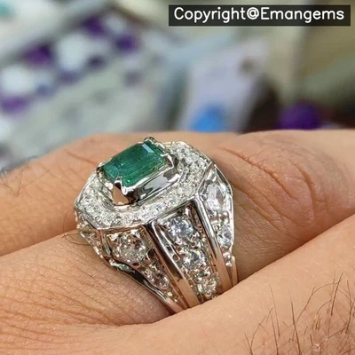 Anillo Esmeralda Zambia Natural Plata de Ley 925 - Elegante Regalo Hecho a Mano de Navidad Foto 1 de 4