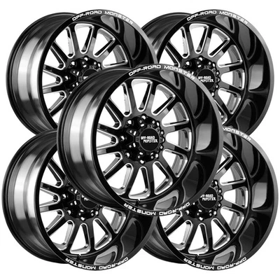 (Set-5) Off-Road Monster M17 22x12 5x5" -44mm Black/Milled Wheels Rims 22" Inch - Image 1 of 4