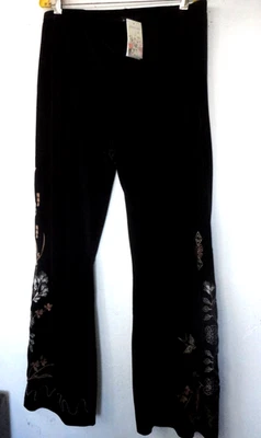 JOHNNY WAS  embroidered leggings  XL ~  black stretch velvet  baby Boot Cut  NWT - Image 1 of 4