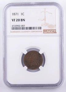 Certified 1871 Indian Head Cent NGC VF20 BN IHC 1c Penny  - Picture 1 of 4