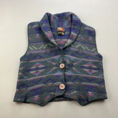 Chaleco de lana vintage de los Alpes para mujer pequeño verde suroeste navajo tejido botón años 90 Foto 1 de 4