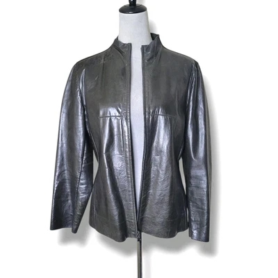 Vintage Anne Klein Petite Leather Jacket PS Brown Minimalist Quiet Luxury - Image 1 of 4