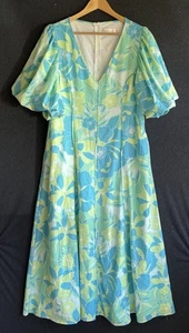 Gingham & Heels Green Blue Floral Puff Sleeve Midi Dress A-Line Dress Size 14 - Bild 1 von 8