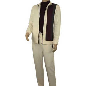 Men's Monte Carlo Turkey Jogging Suit 2pc Jump Set Stretchable 95061 Ivory Wine - Picture 1 of 11