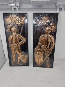 Beautiful Copper Panel on wood with knight 21.85 inch Set Of 2 - Picture 1 of 9