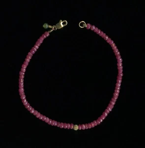 14K 4.49 Gram Solid Yellow Gold 7.25" Rondelle Red Ruby Bead Strand Bracelet *KG - Picture 1 of 1
