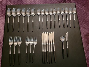 30PC INTERPUR STAINLESS STEEL JAPAN INR2 FLATWARE Fork Knife Spoon Sugar Butter - Picture 1 of 15