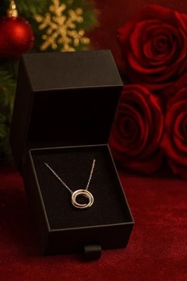 Love Trinity Circle Necklace 14K Tri-Color Gold Minimalist Timeless w/Gift Box - Image 1 of 4