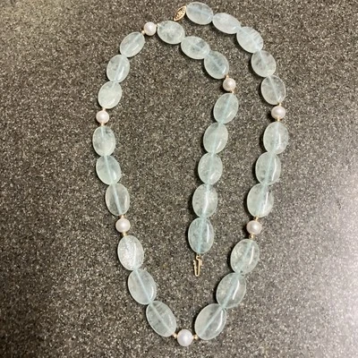 АКВАМАРИН и жемчуг с 14K бисер ожерелье с 14K желтое золото застежка - Изображение 1 из 3