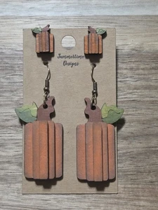 Hand Painted Laser Cut Wood Earrings Halloween Fall Pumpkin 2" - Picture 1 of 1