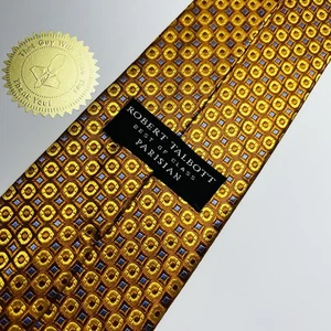 Robert Talbott erstklassige moderne goldgewebte Krawatte mit blauen Quadraten 60 x 4 neu ohne Etikett - Bild 1 von 13