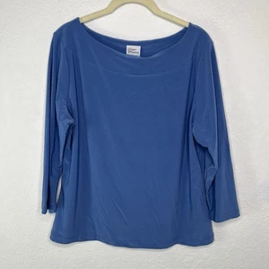 Giorgio Fiorlini Collection Blue Boat Neck 3/4 Sleeve Blouse Size L Made in USA - Picture 1 of 5
