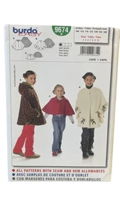 Burda 9674 Cape Sewing Pattern Kids Sizes 4-10 Easy - Picture 1 of 2