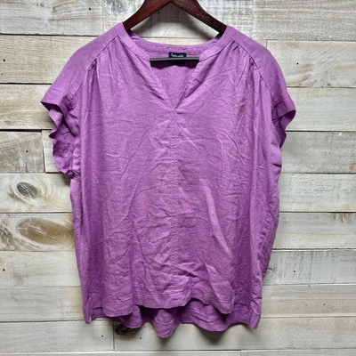 Splendid Top Womens XL Purple V Neck Short Sleeve Linen Blend Blouse - Image 1 of 4