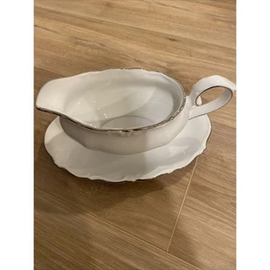Winterling Bavaria Fine China Soßenschale weiß Platinrand mit Teller 1918-1935 - Bild 1 von 9