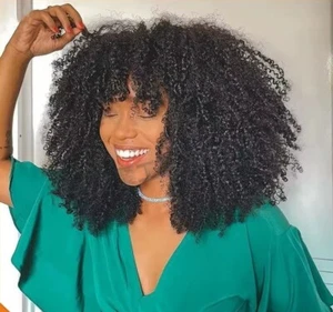 Pelucas Bob Sin Pegamento Negro Cabello Humano Corto Afro Rizado Pelucas con Flequillo 250% - Imagen 1 de 6