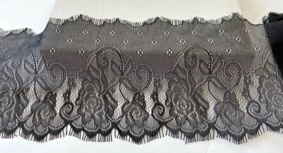 Borde de encaje floral negro elástico para costura/artesanía/5,5" de ancho Foto 1 de 4