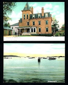 B50 Vintage Saint Albans, Vt. 2 pcs. Boating on the Bay, Hospital Pub. RA Brush - Picture 1 of 2
