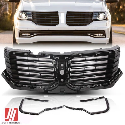 Fits Lincoln Navigator 2015-2017 Front Upper Grille Gloss Black With Black Trim Foto 1 de 4