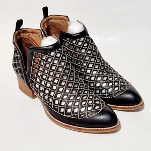 JEFFREY CAMPBELL Taggart Cut-Out Mesh Leather Pull On Bootie Boots Shoes Wm 8US  - Picture 1 of 22