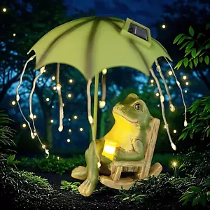 Frog Garden Statue, Solar Garden Frog Decor, Fairytale Courtyard Accessories Out - Picture 1 of 12