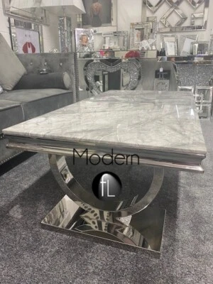 Ariana Grey marble coffee Table with Grey Marble Top and chrome circle leg - Image 1 of 4