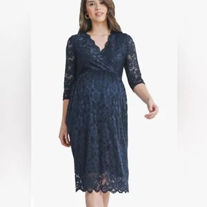 Hello MIZ Floral Lace Maternity Babydoll Midi Dress Size XL Blue Baby Shower NEW - Picture 1 of 12