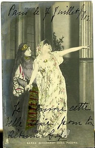 CARTE POSTALE hand tinted, Sarah BERNHARDT dans Phèdre Paris 1905 - Foto 1 di 2