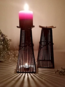VTG PIER 1 Piller Candle Stands Boho Rustic Industrial Braided Metal Lot Of 2 - Picture 1 of 7