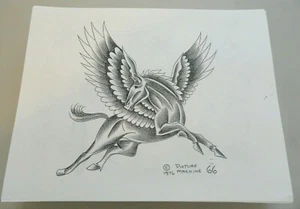 Vintage 1976 Picture Machine Spaulding Rogers Tattoo Flash Sheet 66 Pegasus - Bild 1 von 1